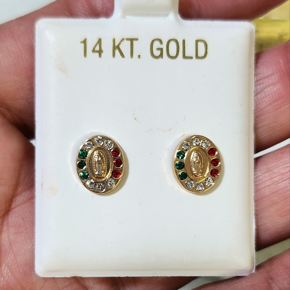 beautiful virgin colored 14k real gold  earrings with screw back clasp new